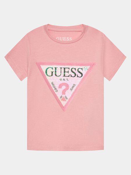 Guess T-Shirt K4RI31 K6YW1 Różowy Regular Fit. Czerwone koszulki i t-shirty dziewczęce Guess, z aplikacjami, z bawełny, bez kołnierzyka, bez ramiączek. Za 59.99 zł.