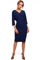 Sukienka elegancka ołówkowa zbluzowana góra i dekolt V granatowa. Sukienki damskie Sukienki.shop, bez wzorów, biznesowe, bez ramiączek. Za 229.00 zł.