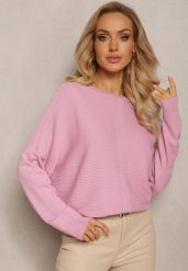 Różowy Oversizowy Sweter o Przedłużonym Fasonie z Rękawami Typu Nietoperz Porunxa. Czerwone swetry klasyczne damskie Renee, na jesień, l, bez kołnierzyka. Za 69.99 zł.