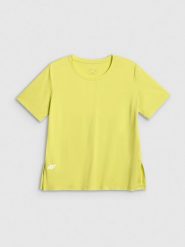 4F Koszulka treningowa loose szybkoschnąca damska - zielona M. Zielone bluzki damskie 4F, m, bez wzorów, z materiału, klasyczne, bez kołnierzyka, bez ramiączek. Za 79.99 zł.