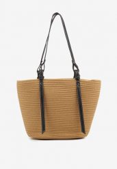 Ciemnobeżowa Bawełniana Torebka Shopper z Szydełkowym Wzorem Luniatena. Brązowe shopper bag Born2be, bez wzorów, z bawełny, bez dodatków. Za 89.99 zł.