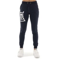 Spodnie dresowe z bawełna z kieszenie na co dzień. Niebieskie obuwie sportowe damskie LEONE 1947 APPAREL, z bawełny, bez zapięcia, na fitness i siłownię. W wyprzedaży za 107.66 zł.