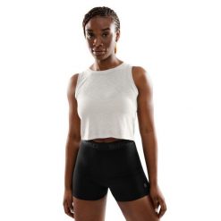 Damska treningowa koszulka crop top bez rękawów Fitness Siroko Avast. Białe koszulki damskie SIROKO, l, bez wzorów, z materiału, bez kołnierzyka, bez ramiączek. W wyprzedaży za 90.95 zł.