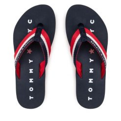 Japonki Tommy Hilfiger. Niebieskie klapki damskie Tommy Hilfiger, bez wzorów, bez obcasa, bez zapięcia. Za 109.99 zł.