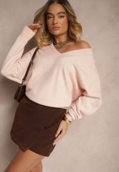 Jasnoróżowy Klasyczny Sweter z Wiskozą i Kaszmirem Marirra. Czerwone swetry klasyczne damskie Renee, z jeansu, bez kołnierzyka. Za 119.99 zł.