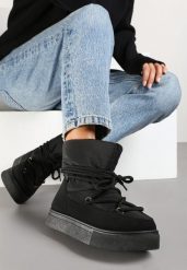 Czarne Śniegowce na Platformie ze Sznurowaniem Izatria. Czarne śniegowce damskie Renee, z futra. Za 89.99 zł.