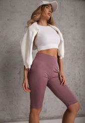 Fioletowe Szorty Bikery High Waist z Wyszczuplającym Pasem Briarrose. Fioletowe szorty damskie Renee, bez wzorów, z podwyższonym stanem. Za 39.99 zł.