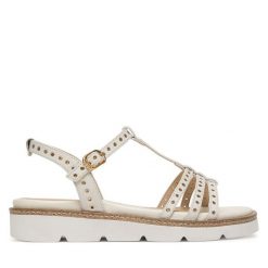 Sandały Tamaris. Białe sandały damskie Tamaris, bez wzorów, bez obcasa, na płaskiej podeszwie, bez zapięcia. Za 369.99 zł.