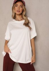 Biały T-shirt z Wiskozą o Fasonie Nietoperza Tanalitha. Białe t-shirty damskie Renee, bez wzorów, z jeansu, bez kołnierzyka. Za 49.99 zł.