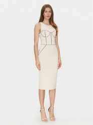 Elisabetta Franchi Sukienka koktajlowa AB-724-51E2-V440 Écru Slim Fit. Sukienki damskie Elisabetta Franchi, bez wzorów, z syntetyku, wizytowe, bez ramiączek. Za 1,799.00 zł.