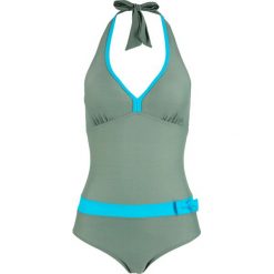 Kostium kąpielowy bonprix oliwkowo-turkusowy. Zielone stroje jednoczęściowe bonprix, bez wzorów. Za 39.99 zł.