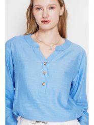 Le Jardin du Lin Lniana bluzka w kolorze błękitnym rozmiar: 34. Niebieskie bluzki damskie Le jardin du lin, bez wzorów, ze lnu, bez kołnierzyka, bez ramiączek. Za 130.99 zł.