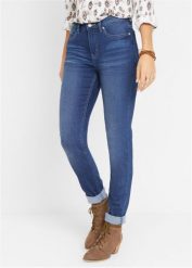 Dżinsy slim ze średnim stanem i stretchem. Niebieskie jeansy damskie bonprix. Za 122.99 zł.