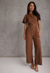 Brązowy Kombinezon VICES Ozdobiony Paskiem i Klamrą o Nieregularnym Kształcie Metilaeno. Brązowe sukienki damskie Renee, bez wzorów, bez ramiączek. Za 179.99 zł.