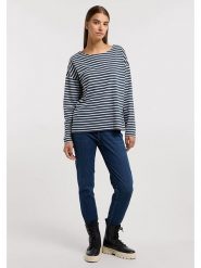 ELBSAND Koszulka "Tooske" w kolorze granatowo-białym rozmiar: XL. Niebieskie bluzki damskie ELBSAND, xl, bez wzorów, bez kołnierzyka, bez ramiączek. Za 122.96 zł.