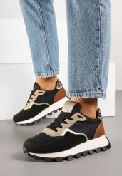 Czarne Sneakersy Ozdobione Metalicznymi Wstawkami Korisorra. Czarne obuwie sportowe damskie Born2be, z jeansu, bez zapięcia. Za 99.99 zł.