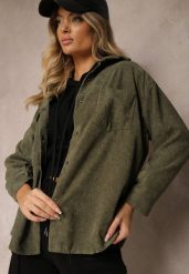 Zielona Klasyczna Koszula Sztruksowa Nevettis. Zielone koszule damskie Renee, l, bez wzorów, z jeansu, eleganckie, bez kołnierzyka, bez ramiączek. Za 49.99 zł.