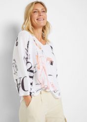 Sweter. Białe swetry klasyczne damskie bonprix, na lato, bez kołnierzyka. Za 144.99 zł.