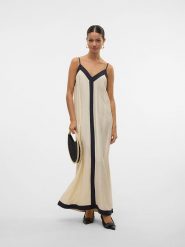 Vero Moda Sukienka w kolorze beżowo-czarnym rozmiar: M. Brązowe sukienki damskie Vero Moda, bez wzorów, bez ramiączek. Za 153.71 zł.