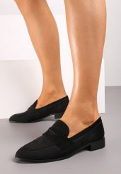 Czarne Klasyczne Mokasyny Typu Loafersy na Płaskiej Podeszwie Daivina. Czarne mokasyny damskie Renee, z jeansu, bez obcasa. Za 74.99 zł.