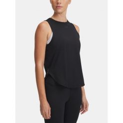 Koszulka Damska Bez Rękawów Under Armour Sportowa Treningowa. Czarne koszulki sportowe damskie Under Armour, bez wzorów, bez ramiączek, na fitness i siłownię. Za 199.99 zł.