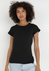 Czarny T-shirt Gathanthei. Czarne t-shirty damskie Born2be, l, bez wzorów, z bawełny, bez kołnierzyka. Za 29.99 zł.