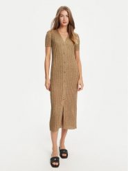TWINSET Sukienka dzianinowa 251TT3190 Beżowy Slim Fit. Brązowe sukienki damskie Twinset, bez wzorów, z dzianiny, bez ramiączek. Za 1,219.00 zł.