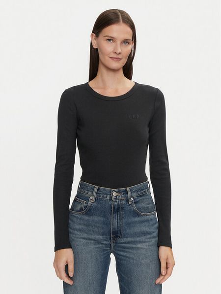 Gap Bluzka 542721-00 Czarny Slim Fit. Czarne bluzki damskie GAP, xl, bez wzorów, z bawełny, bez kołnierzyka, bez ramiączek. Za 89.99 zł.