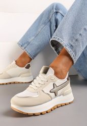 Beżowe Sneakersy na Grubej Podeszwie przed Kostkę Sermione. Brązowe obuwie sportowe damskie Born2be, z materiału, przed kostkę, bez zapięcia. Za 99.99 zł.