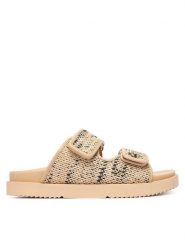 Tommy Hilfiger Klapki Double Strap Raffia FW0FW09122 Beżowy. Brązowe klapki damskie Tommy Hilfiger, bez wzorów, z syntetyku, bez obcasa, bez zapięcia. Za 529.99 zł.