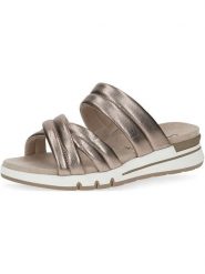 Caprice Skórzane klapki w kolorze szarobrązowym rozmiar: 38. Brązowe klapki damskie Caprice, bez wzorów, z otwartym noskiem, bez obcasa, bez zapięcia. Za 177.32 zł.