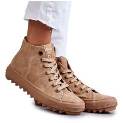 Trampki Damskie Big Star Wysokie Ocieplane Camel GG274072 beżowy. Brązowe trampki damskie bez wzorów, bez zapięcia. Za 205.59 zł.