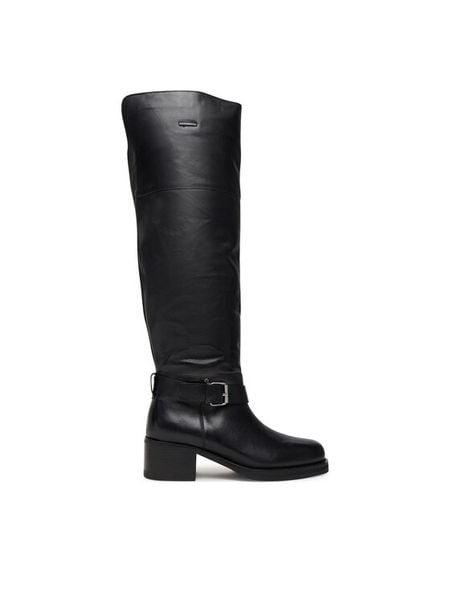 Bronx Kozaki Ky Ley 14402-US Czarny. Czarne kozaki damskie Bronx, ze skóry, bez obcasa, na słupku, bez zapięcia. Za 749.99 zł.