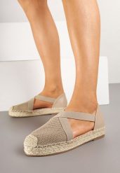 Ciemnobeżowe Plecione Espadryle z Ozdobnymi Paskami Morithia. Brązowe espadryle damskie Renee, bez wzorów, bez obcasa, na płaskiej podeszwie. Za 69.99 zł.