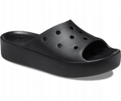 Klapki Dla Dorosłych Crocs Classic Platform Slide. Czarne klapki damskie Crocs, bez wzorów, z materiału, bez obcasa, bez zapięcia. Za 139.99 zł.