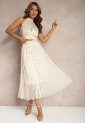 Jasnobeżowa Rozkloszowana Spódnica z Tiulu Wykończona Gumką w Pasie Risshara. Brązowe spódnice damskie Renee, na co dzień, l, bez wzorów, z tiulu, eleganckie, midi. Za 44.99 zł.