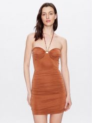Elisabetta Franchi Sukienka koktajlowa AB-435-32E2-V400 Brązowy Slim Fit. Brązowe sukienki damskie Elisabetta Franchi, bez wzorów, wizytowe, bez ramiączek. Za 1,009.00 zł.