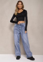 Jasnoniebieskie Jeansy High Waist o Kroju Palazzo z Szerokimi Nogawkami Xavina. Niebieskie jeansy damskie Renee, z podwyższonym stanem. Za 119.99 zł.