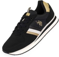 Obuwie damskie U.S. Polo Assn. trampki czarne. Czarne trampki damskie U.S. Polo Assn., z aplikacjami, ze skóry, bez zapięcia. Za 254.99 zł.