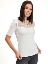 Orsay Bluzka w kolorze białym rozmiar: M. Białe bluzki damskie Orsay, m, bez wzorów, z koronki, bez kołnierzyka, bez ramiączek. Za 56.99 zł.