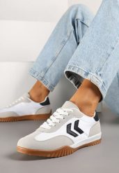 Biało-Czarne Sneakersy w Stylu Klasycznych Tenisówek z Ozdobnymi Przeszyciami Mepnia. Białe obuwie sportowe damskie Born2be, z jeansu, bez zapięcia, tenisowe. Za 89.99 zł.