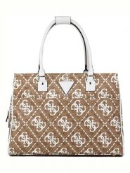 Guess Shopper bag w kolorze jasnobrązowo-białym - 45,4 x 32 x 19 cm rozmiar: onesize. Brązowe shopper bag Guess, z aplikacjami, z materiału, na ramię, bez dodatków. Za 355.78 zł.