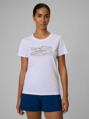 4F T-shirt regular z nadrukiem damski - biały M. Białe t-shirty damskie 4F, m, bez wzorów, z bawełny, bez kołnierzyka. Za 59.99 zł.