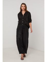 Lin Passion Lniane spodnie w kolorze czarnym rozmiar: 36/38. Czarne spodnie materiałowe damskie Lin Passion, bez wzorów, ze lnu. Za 143.99 zł.