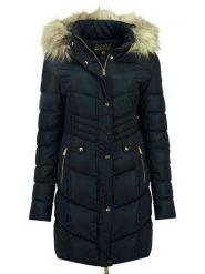 Geographical Norway Płaszcz zimowy "Badonna" w kolorze granatowym rozmiar: XL. Niebieskie płaszcze damskie Geographical Norway, na zimę, xl, z aplikacjami, z puchu, bez kaptura. Za 415.31 zł.