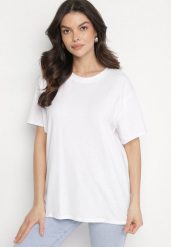 Biały T-shirt z Bawełny w Klasycznym Stylu Tulseli. Białe t-shirty damskie Born2be, uniwersalny, bez wzorów, z bawełny, bez kołnierzyka. Za 44.99 zł.