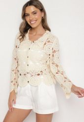 Beżowa Ażurowa Koszula z Bawełny w Stylu Boho Banaviela. Brązowe koszule damskie Born2be, uniwersalny, w ażurowe wzory, z bawełny, boho, bez kołnierzyka, bez ramiączek. Za 109.99 zł.