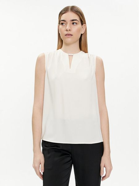 Calvin Klein Bluzka K20K207063 Écru Regular Fit. Bluzki damskie Calvin Klein, bez wzorów, z syntetyku, bez kołnierzyka, bez ramiączek. Za 299.99 zł.