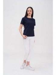 Basics & More Koszulka w kolorze granatowym rozmiar: XL. Niebieskie bluzki damskie Basics & More, xl, bez wzorów, z bawełny, bez kołnierzyka, bez ramiączek. Za 83.42 zł.