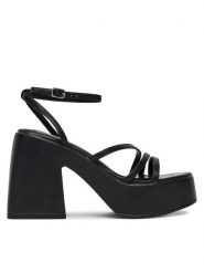 DeeZee Sandały 1021-11 Czarny. Czarne sandały damskie DeeZee, bez wzorów, z materiału, bez obcasa, na słupku, bez zapięcia. Za 139.99 zł.